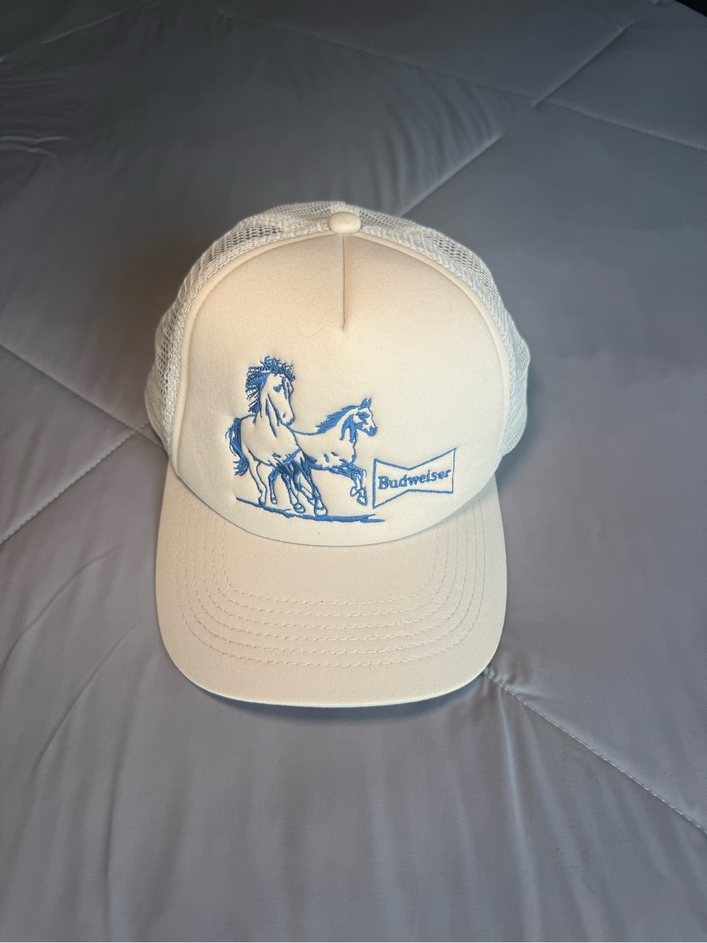 Budweiser Grey Trucker Hat Blue Horses Snapback Mesh